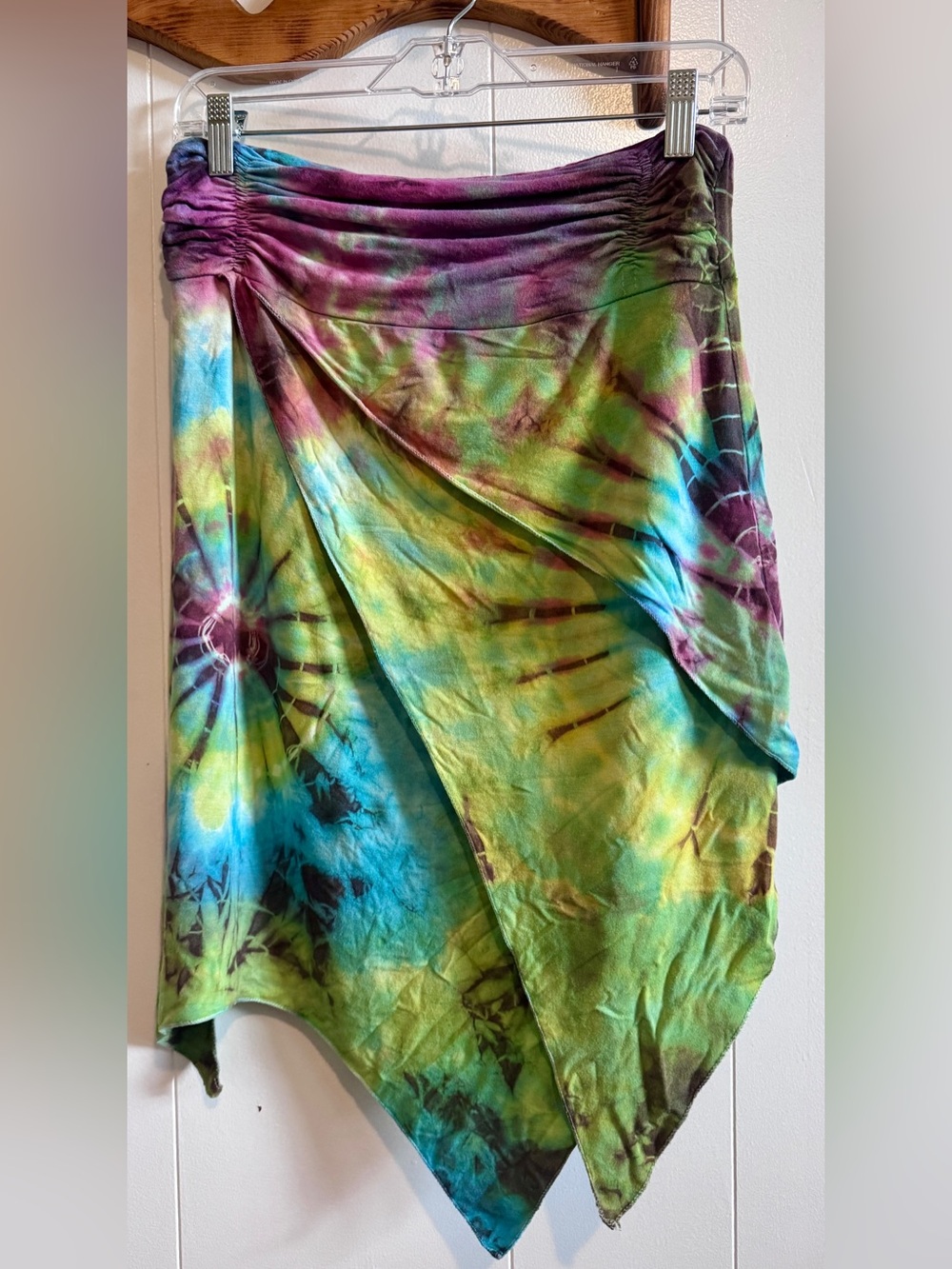 Tie-Dye Asymmetrical Handkerchief Hem Skirt - Green/Blue/Purple